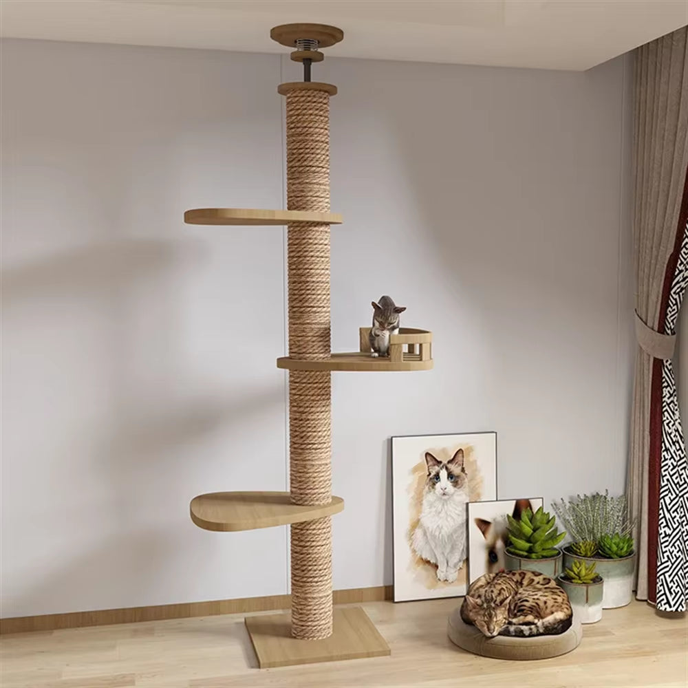 Adjustable Cat Tree House Cat Tower Floor to Ceiling Cats Multi-Level Condo with Scratching Post Hammock Pet Cat Pet Products