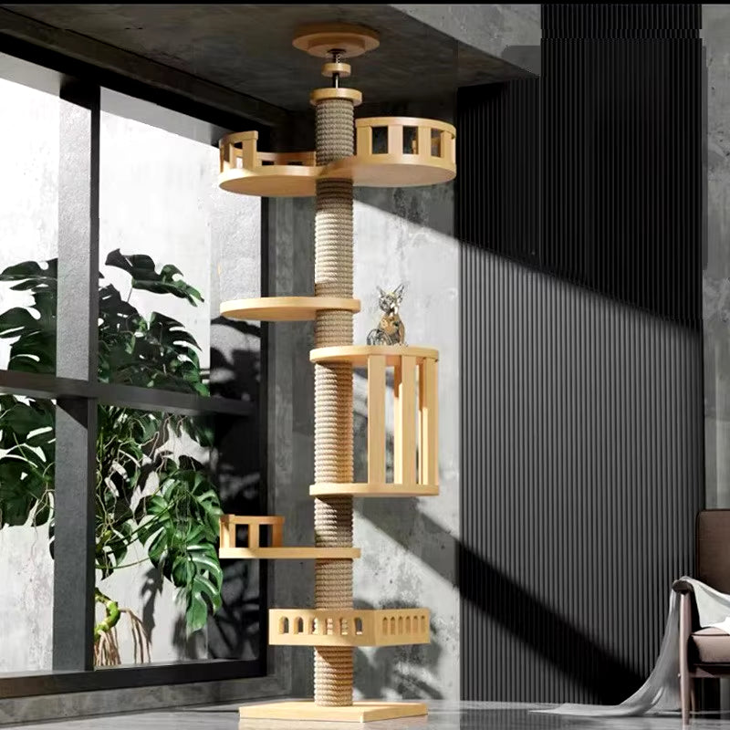 Adjustable Cat Tree House Cat Tower Floor to Ceiling Cats Multi-Level Condo with Scratching Post Hammock Pet Cat Pet Products
