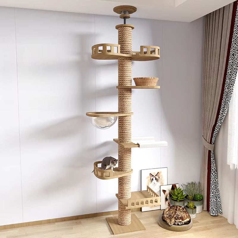 Adjustable Cat Tree House Cat Tower Floor to Ceiling Cats Multi-Level Condo with Scratching Post Hammock Pet Cat Pet Products