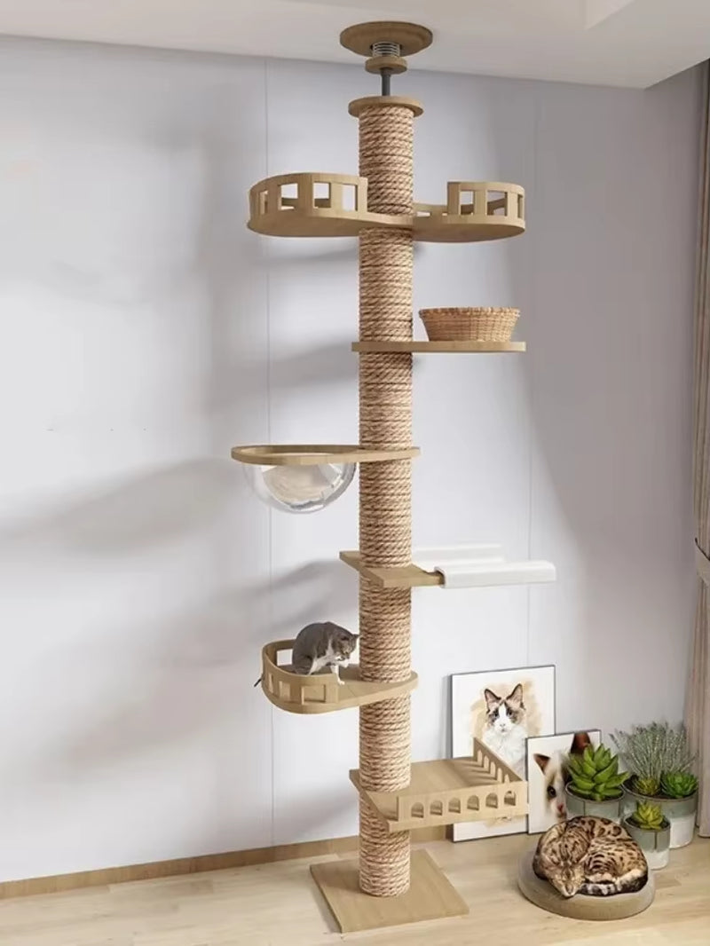 Adjustable Cat Tree House Cat Tower Floor to Ceiling Cats Multi-Level Condo with Scratching Post Hammock Pet Cat Pet Products