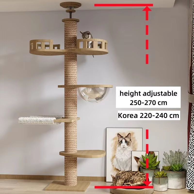 Adjustable Cat Tree House Cat Tower Floor to Ceiling Cats Multi-Level Condo with Scratching Post Hammock Pet Cat Pet Products