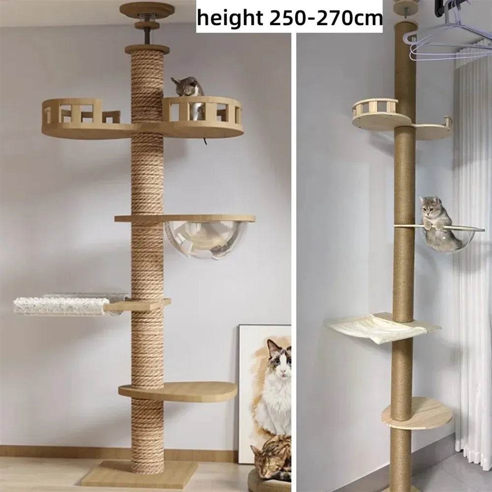 Adjustable Cat Tree House Cat Tower Floor to Ceiling Cats Multi-Level Condo with Scratching Post Hammock Pet Cat Pet Products