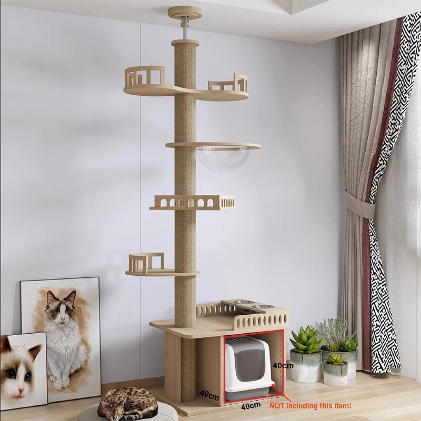 Adjustable Cat Tree House Cat Tower Floor to Ceiling Cats Multi-Level Condo with Scratching Post Hammock Pet Cat Pet Products