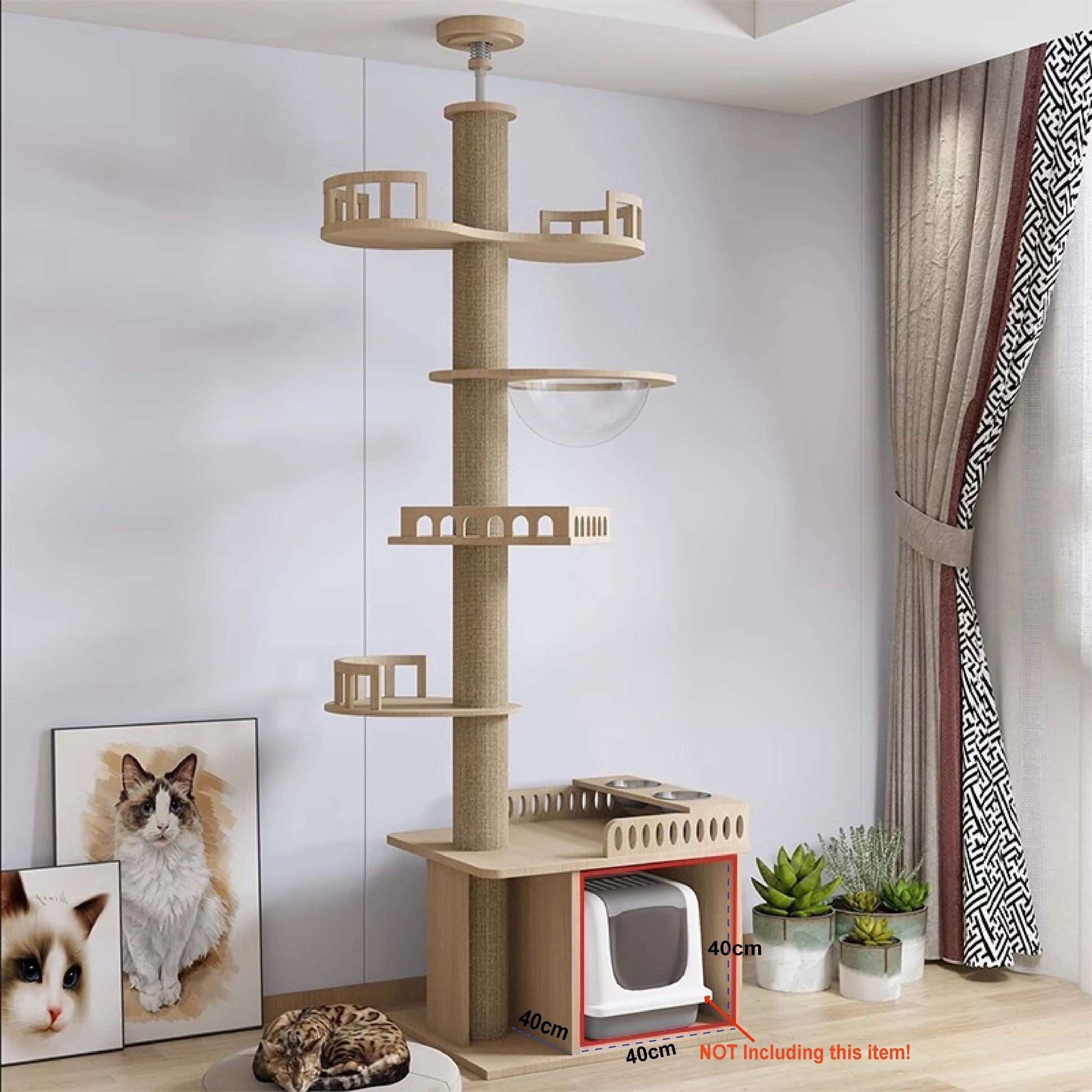 Adjustable Cat Tree House Cat Tower Floor to Ceiling Cats Multi-Level Condo with Scratching Post Hammock Pet Cat Pet Products