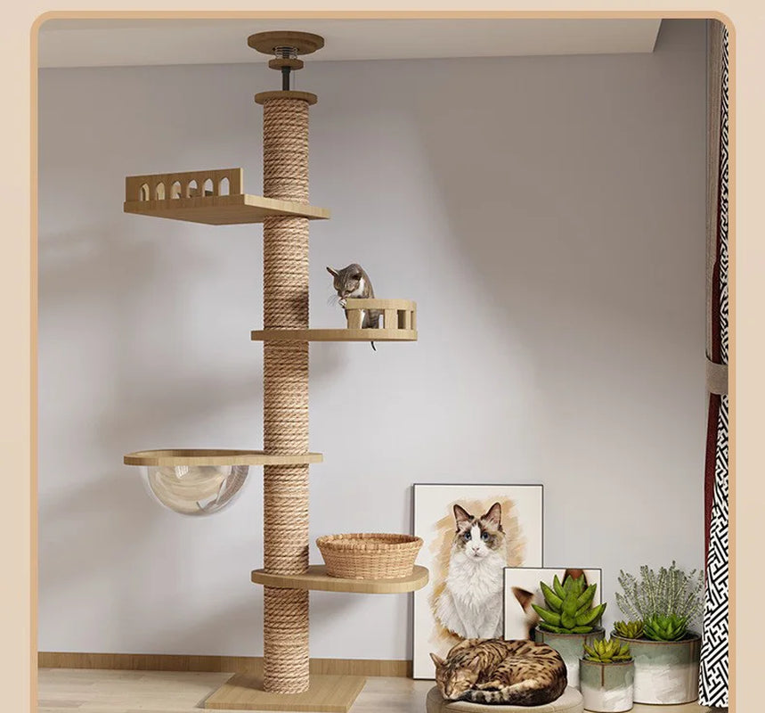 Adjustable Cat Tree House Cat Tower Floor to Ceiling Cats Multi-Level Condo with Scratching Post Hammock Pet Cat Pet Products