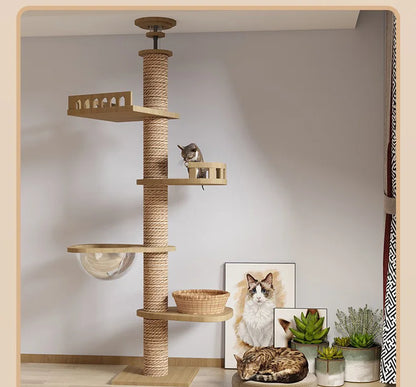 Adjustable Cat Tree House Cat Tower Floor to Ceiling Cats Multi-Level Condo with Scratching Post Hammock Pet Cat Pet Products