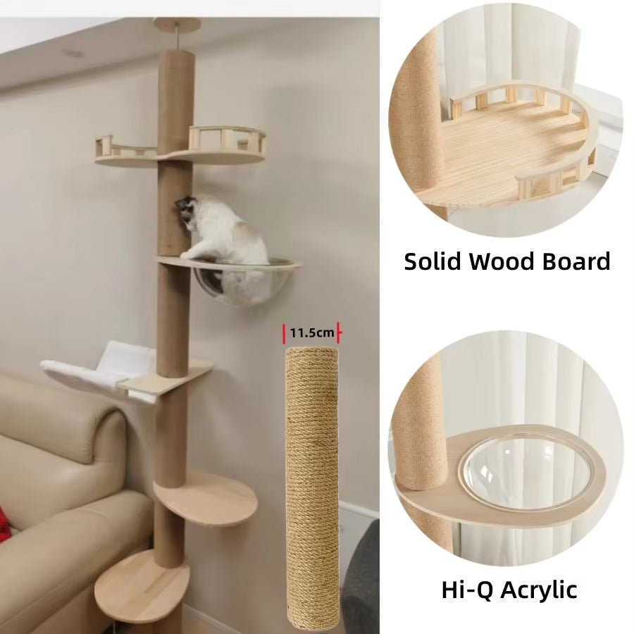 Adjustable Cat Tree House Cat Tower Floor to Ceiling Cats Multi-Level Condo with Scratching Post Hammock Pet Cat Pet Products