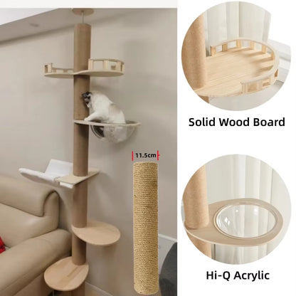 Adjustable Cat Tree House Cat Tower Floor to Ceiling Cats Multi-Level Condo with Scratching Post Hammock Pet Cat Pet Products