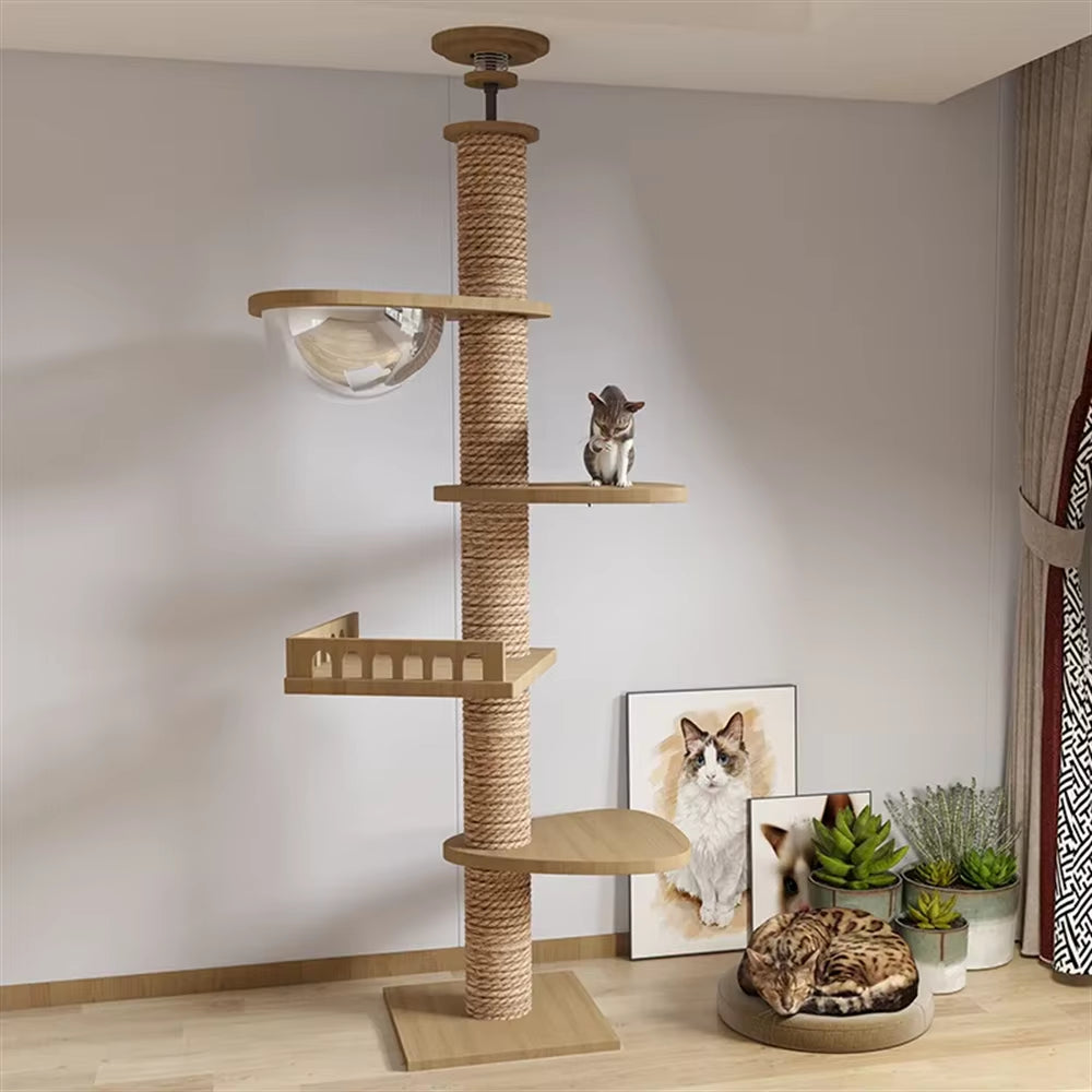Adjustable Cat Tree House Cat Tower Floor to Ceiling Cats Multi-Level Condo with Scratching Post Hammock Pet Cat Pet Products