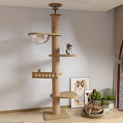 Adjustable Cat Tree House Cat Tower Floor to Ceiling Cats Multi-Level Condo with Scratching Post Hammock Pet Cat Pet Products