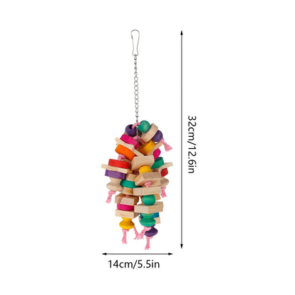 Parrot Chew Toys Bird Parrot Hanging Bite Wooden Blocks Cage Fun Toy for Chewing Climbing Biting Wooden Knots Chewing Toys